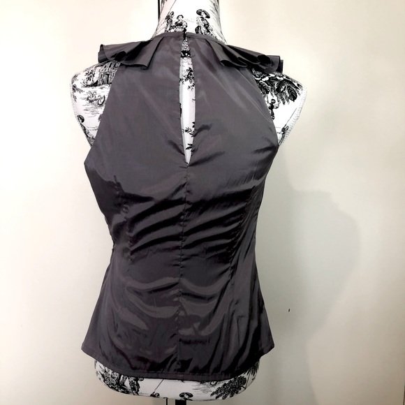 CUE Metallic Frill Tank Top Steel Grey Sleeveless Scoop Neck Ruffle Pleat Size 6 - Picture 8 of 15